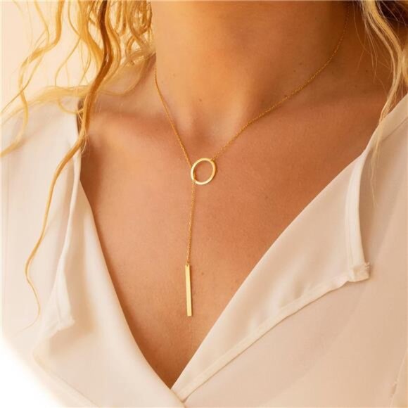 Lariat Necklace for Women,Dainty Gold Long Necklaces 14k Gold Plated Heart Pearl - Picture 2 of 7